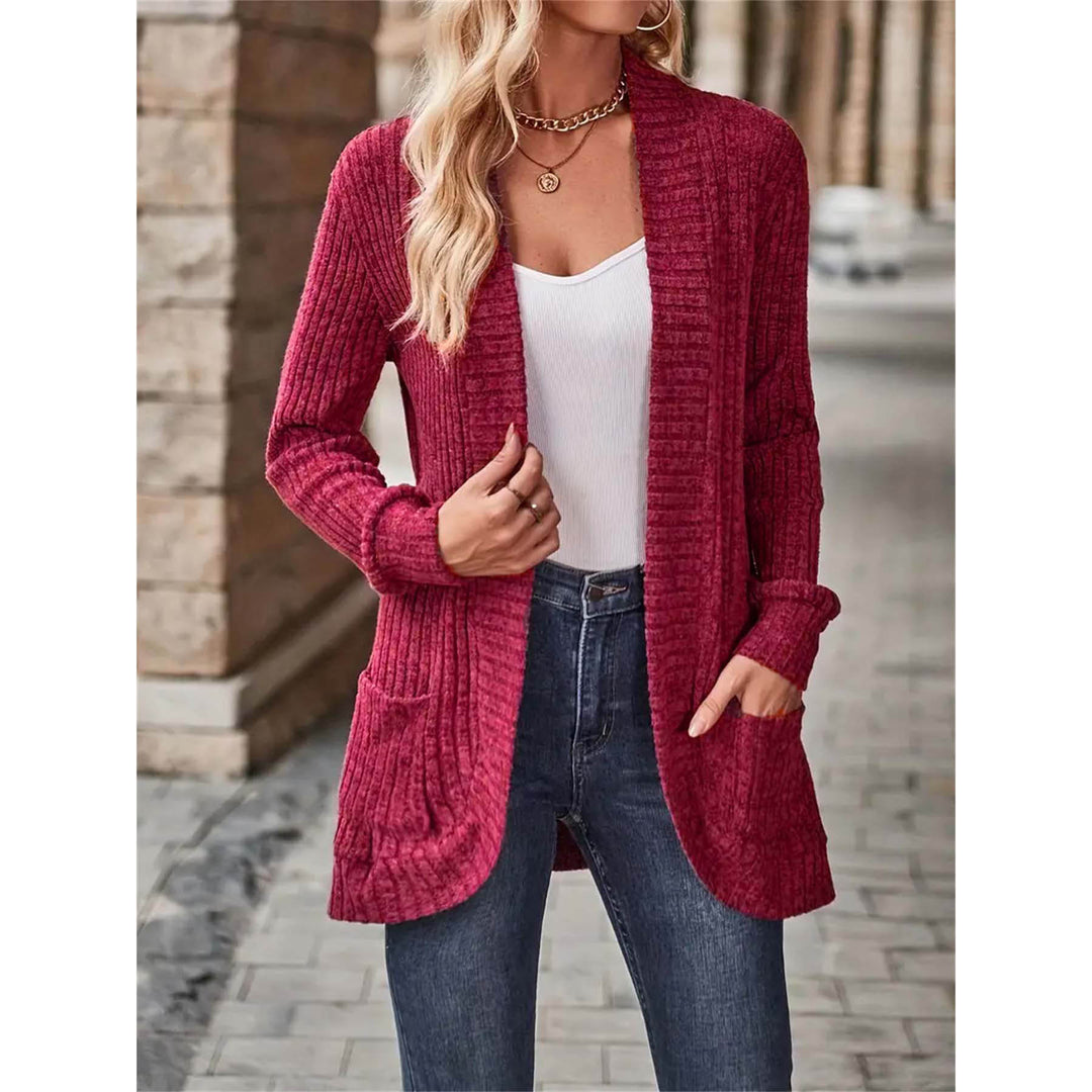 Open knit jacket for ladies with textured surface and practical pockets Lune London