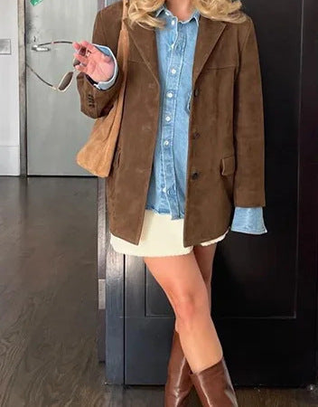 Vintage style suede blazer for women with pockets Lune London