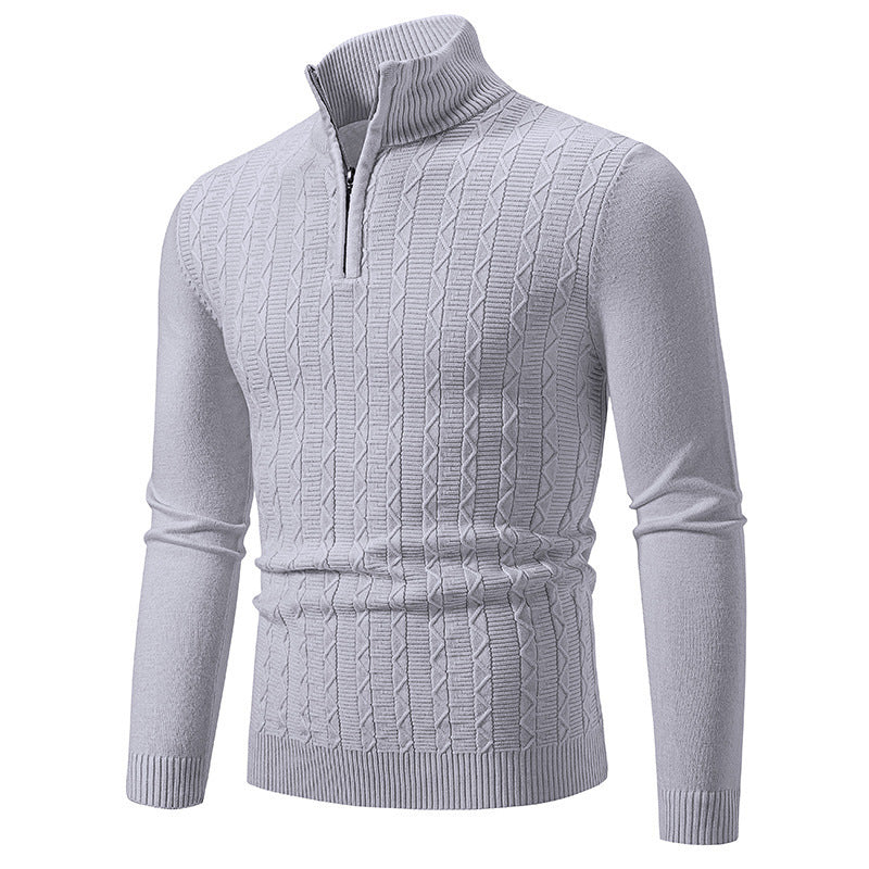Trendy knitted sweater for men with high collar and zip Lune London