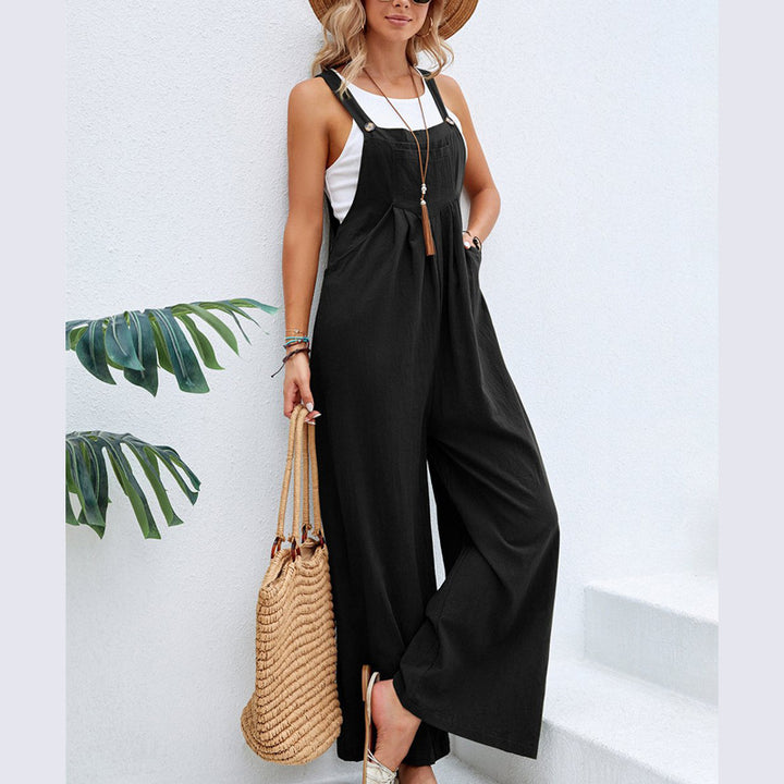 Ladies Casual Jumpsuit with Wide Leg and Adjustable Straps Lune London