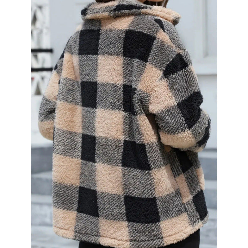 Ladies soft plush checkered jacket Lune London