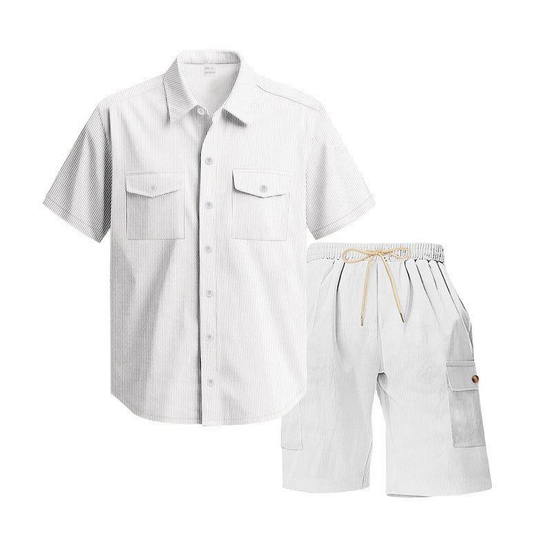 Casual shirt for men and shorts set with practical chest pockets and elastic waistband Lune London