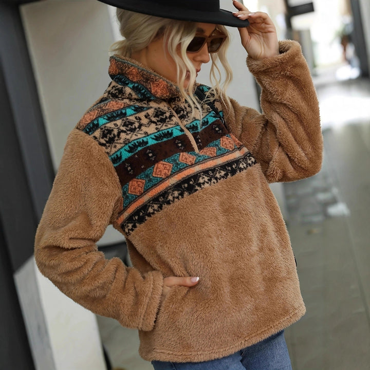 Pull en molleton confortable pour femmes avec fermeture éclair à la mode et design coloré Chic & Stil