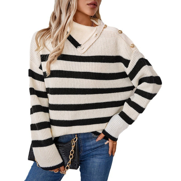Women's turtleneck sweater with button details and striped design Lune London