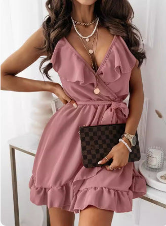 Ruffled wrap dress for women with tied waist detail Lune London