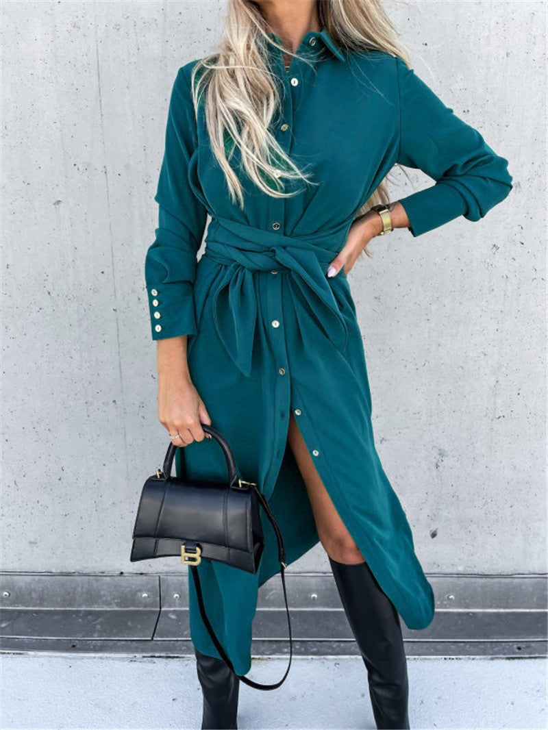 Shirt dress for women with tie belt and button placket Lune London