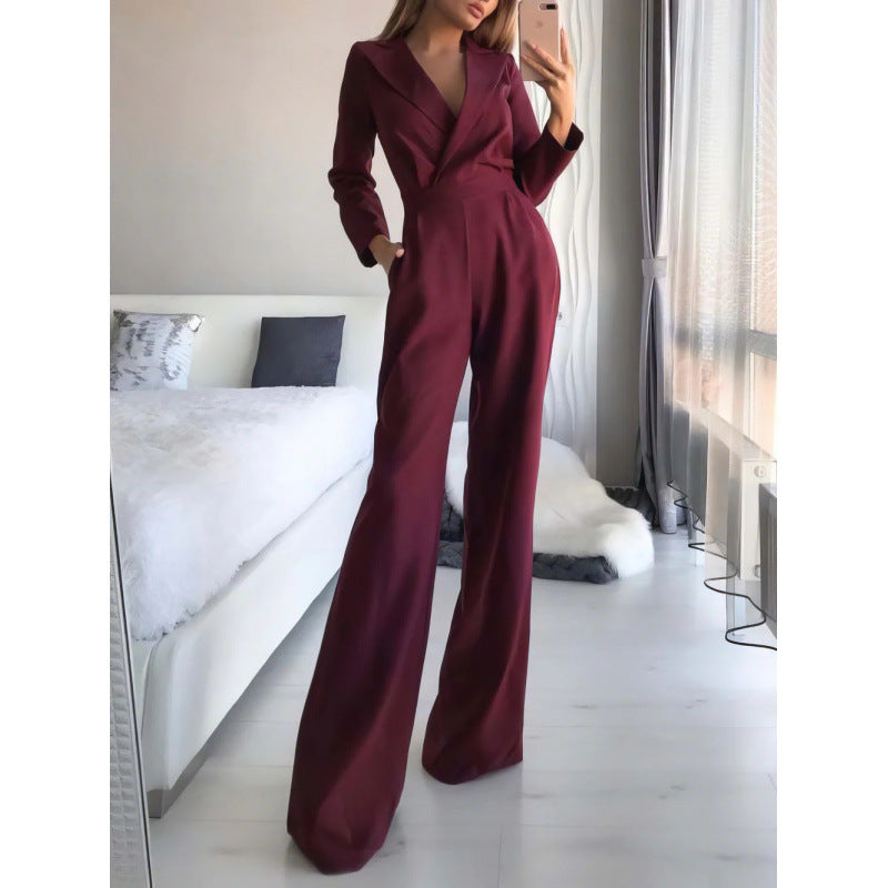 Ladies Elegant and Trendy Jumpsuit with Narrow Collar and Convenient Pockets Lune London
