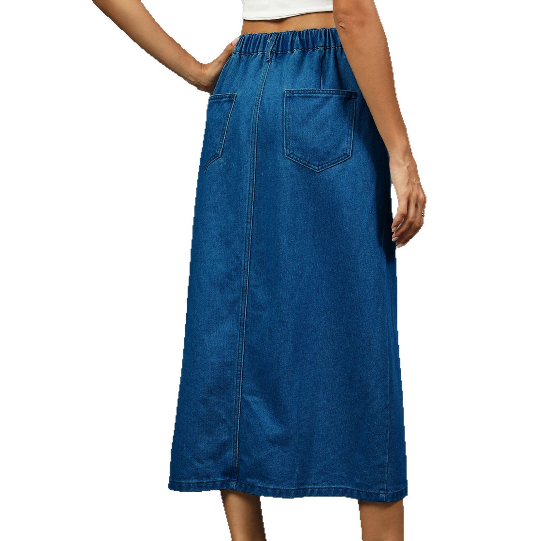 Maxi denim skirt for women with side slit and button details Lune London