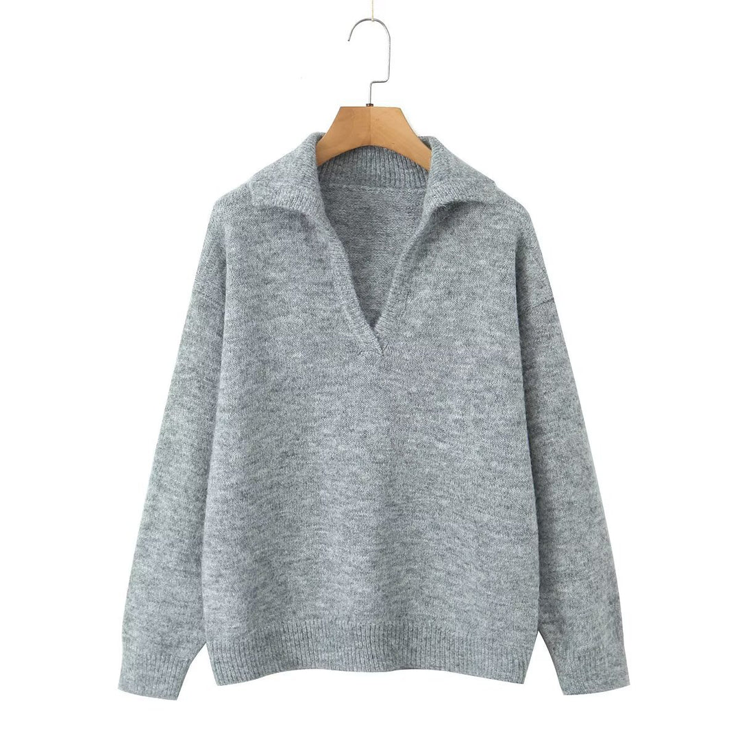 Pull-over tricot décontracté pour femmes avec col montant et col en V Chic & Stil