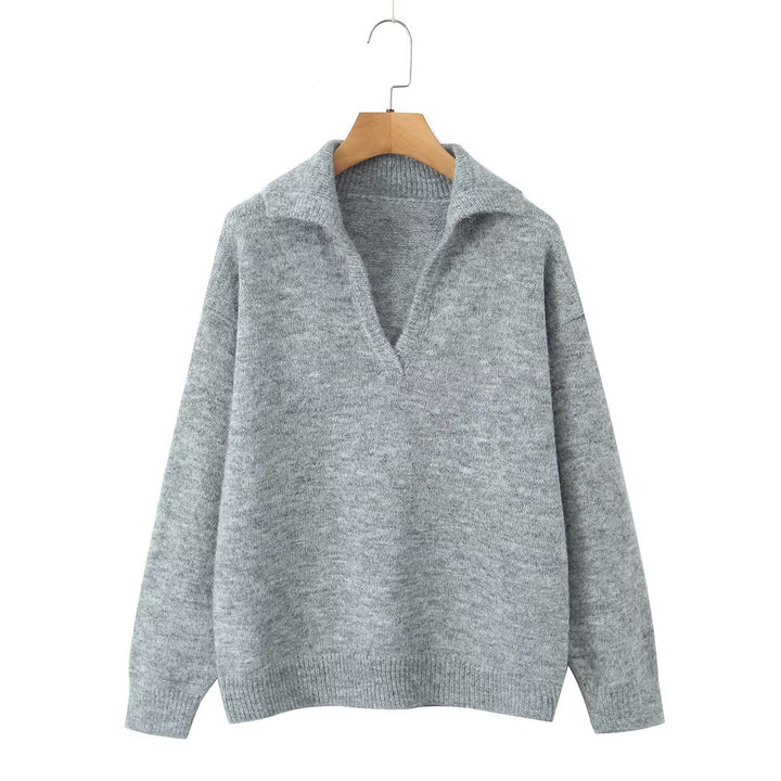 Pull-over tricot décontracté pour femmes avec col montant et col en V Chic & Stil