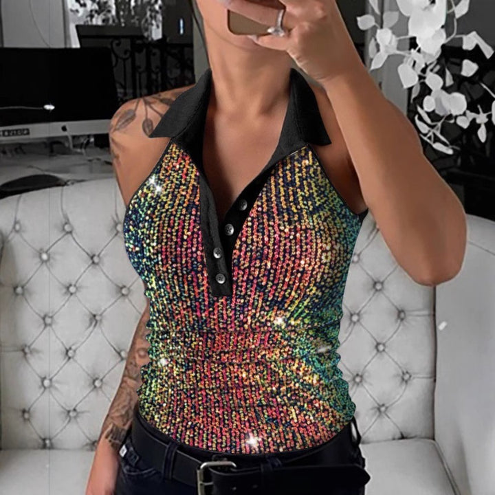 Ladies Sequin Leopard Print Polo Top Lune London