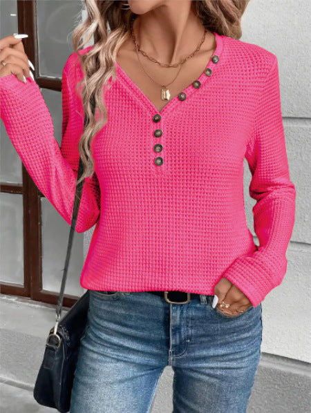 Long sleeve blouse with embossed structure for women with button flap Lune London