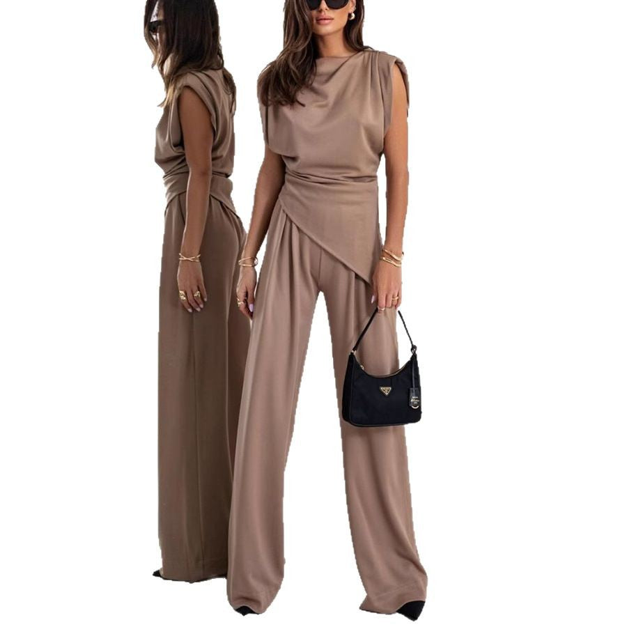 Ladies elegant jumpsuit with asymmetric cut and wide leg Lune London