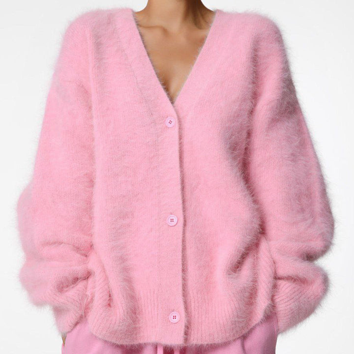 Cardigan confortable pour femmes en mélange de mohair avec décolleté en V et détails de boutons Chic & Stil