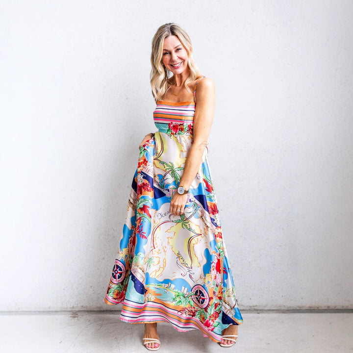 Women's Summer Maxi Dress with Eye-catching Graphic Design and Spaghetti Straps