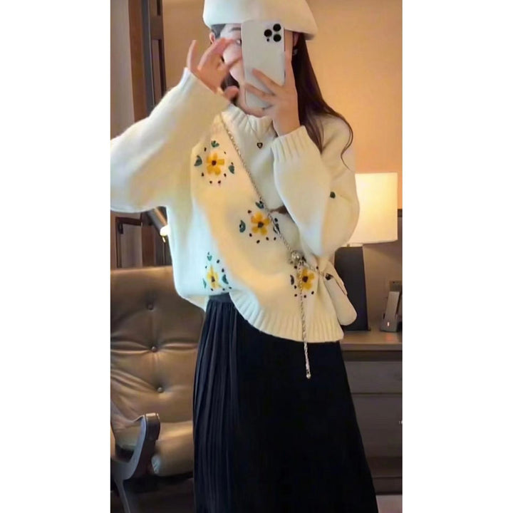 Pull en tricot pour femme avec design floral Chic & Stil