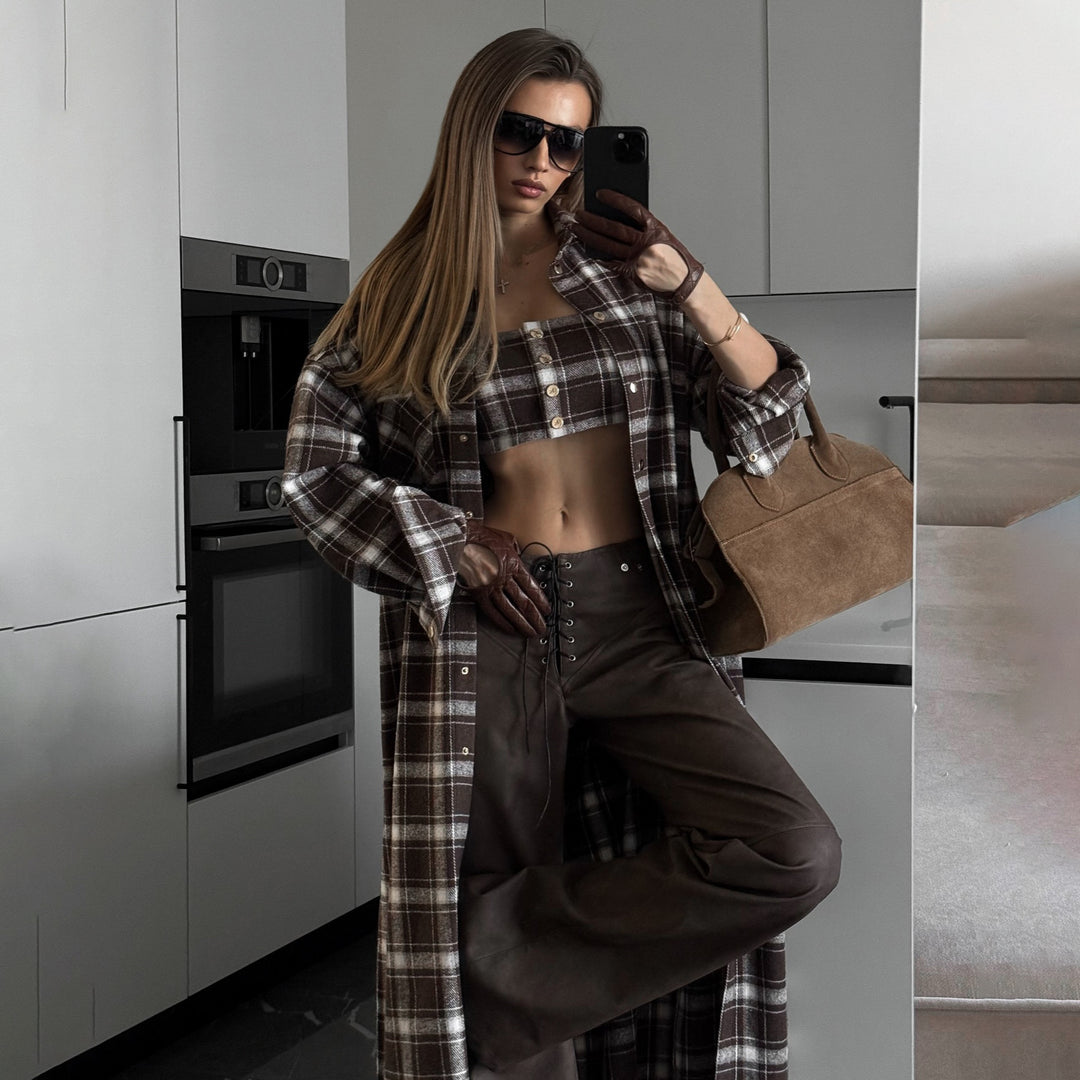 Long plaid shirt dress for women with removable sleeves Lune London