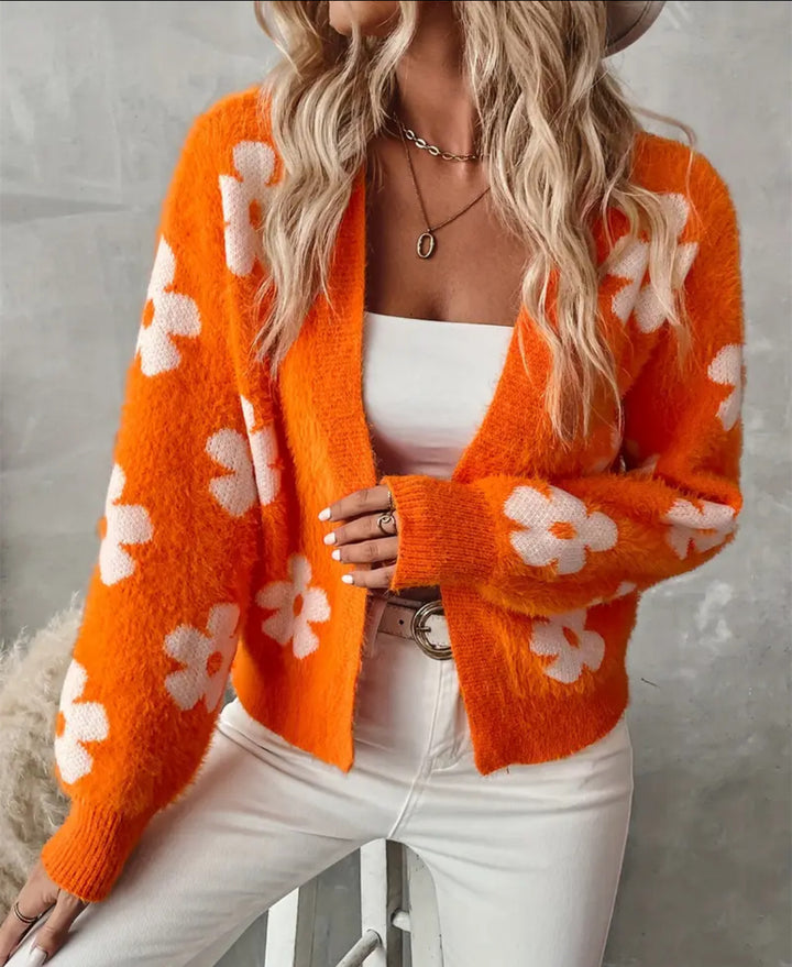 Ladies fluffy cardigan with floral pattern Lune London