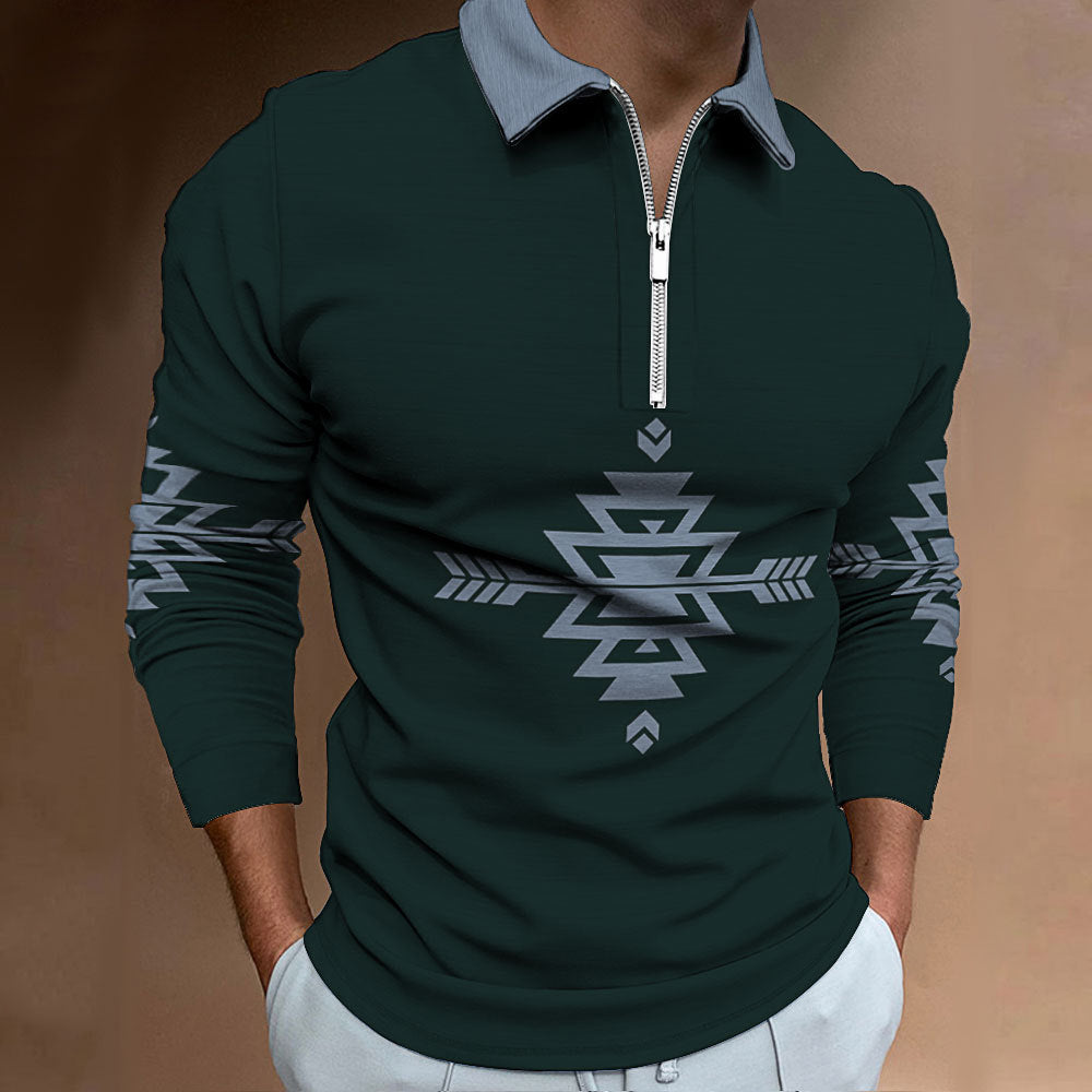 Long sleeve shirt for men with a modern ethnic design and a high-quality zipper Lune London