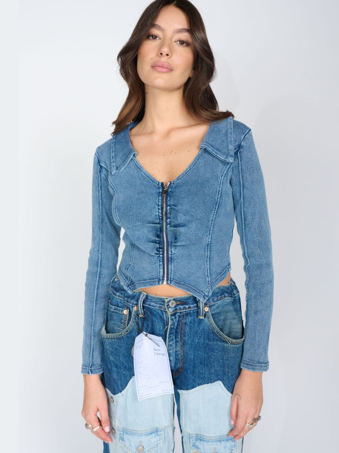 Fitted denim jacket for women with zipper Lune London