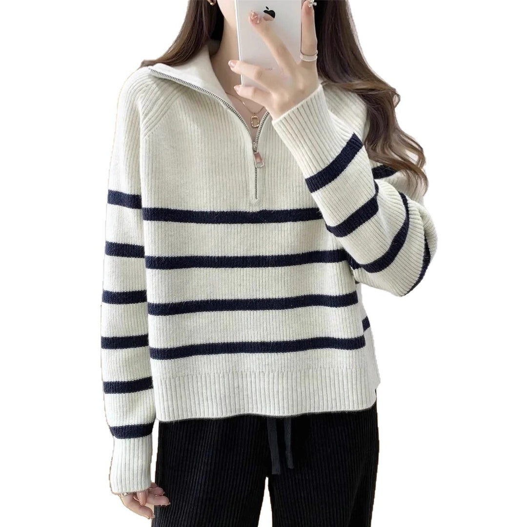 Pull en maille confortable pour femme avec demi-zip Chic & Stil