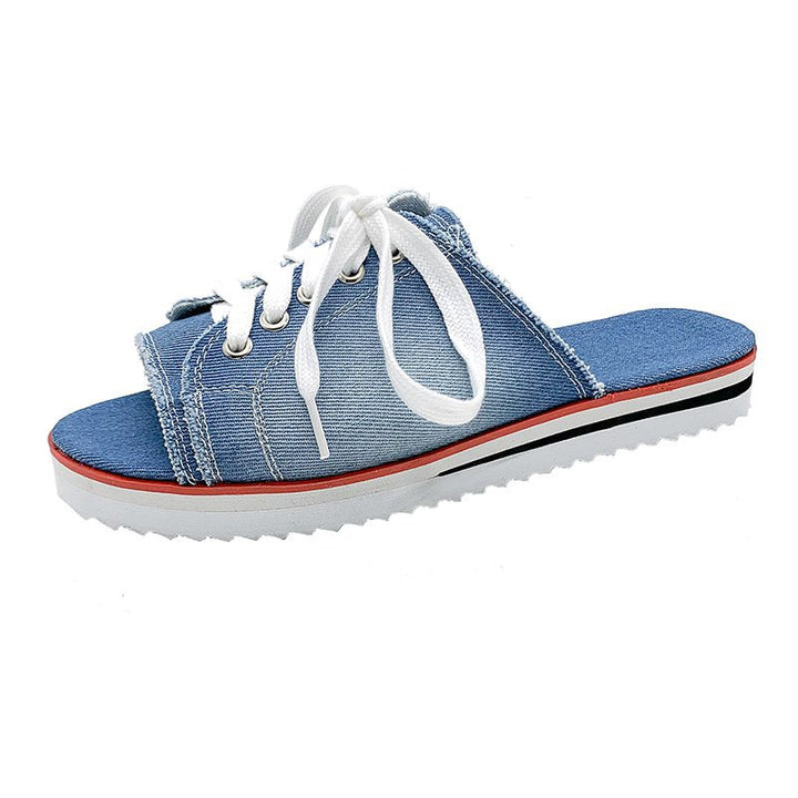 Casual slip-on sneakers for women with trendy denim and practical lacing Lune London
