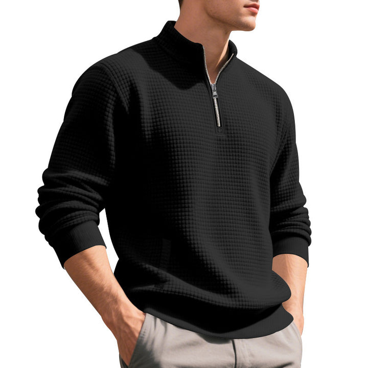 Elegant fleece sweater for men with half-zip closure and textured design Lune London