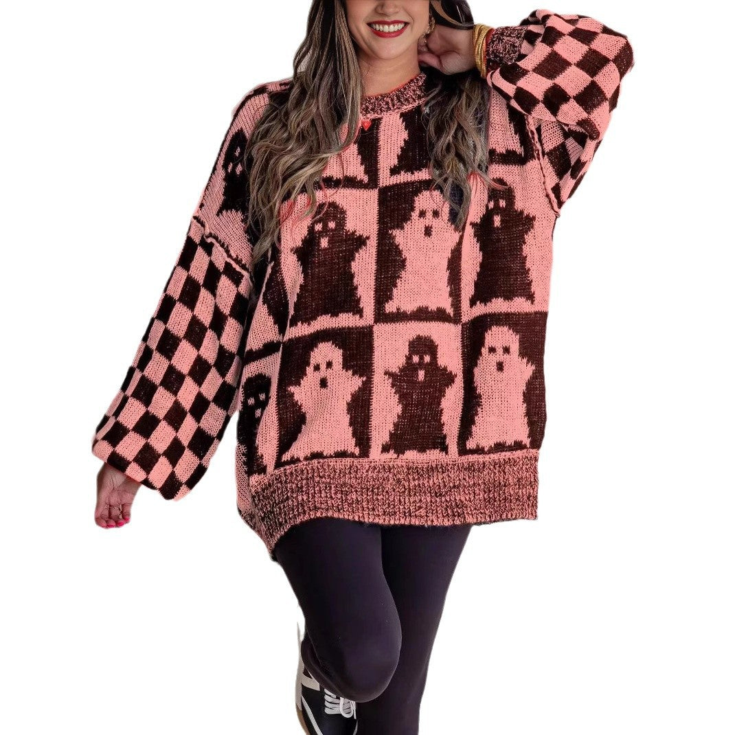 Ladies Large, comfortable knitted sweater with ghost design Lune London
