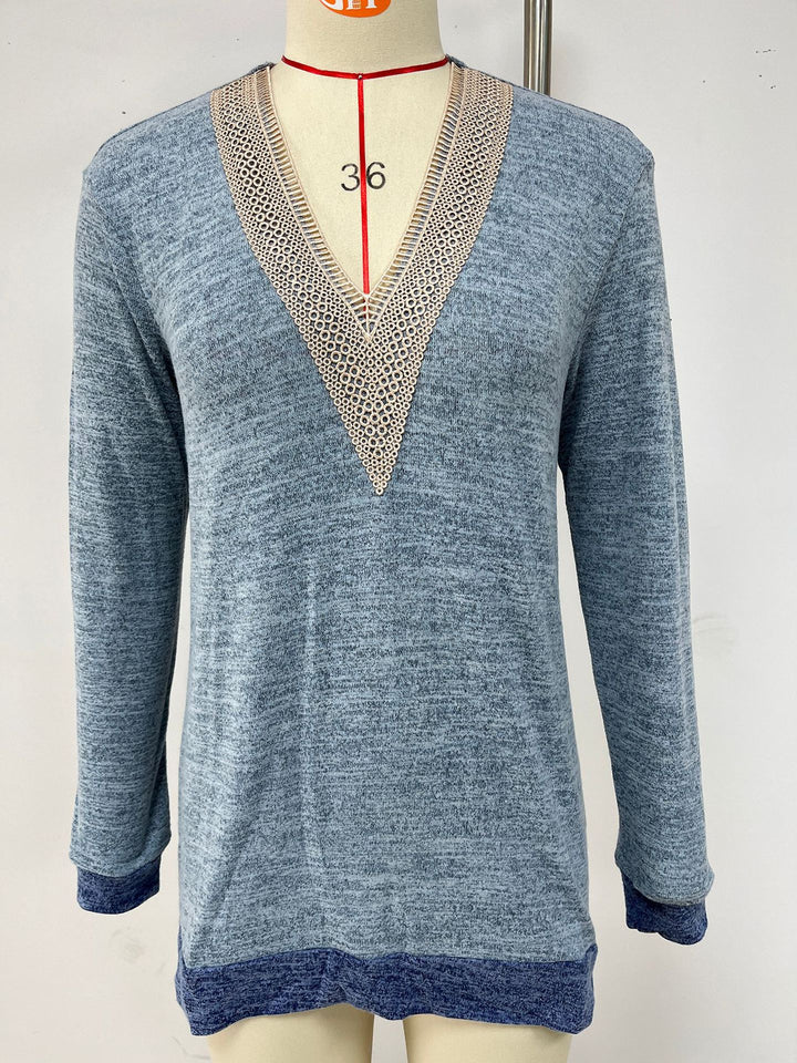 Viscose sweater for women with a playful V-neckline and delicate crochet accents Lune London