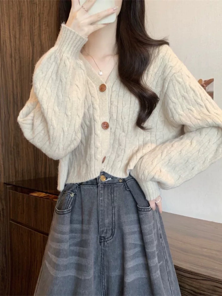 Cardigan en tricot ample pour femme avec motif en torsades et fermeture à boutons Chic & Stil