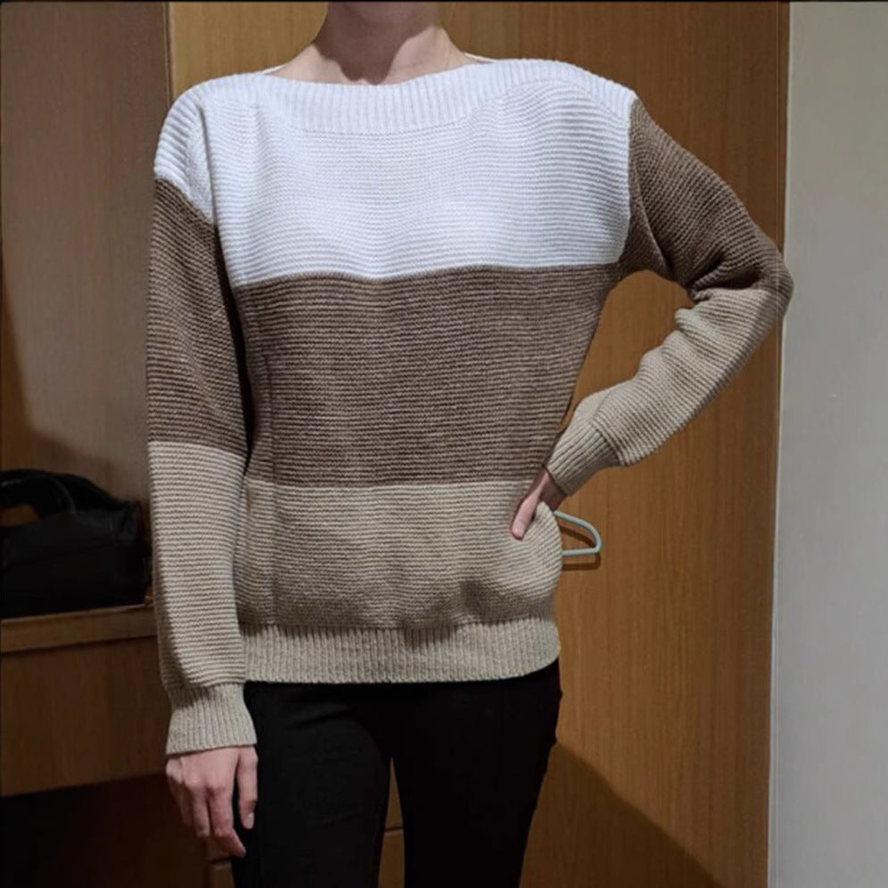 Ladies Comfortable Knit Sweater with Chic and Stylish Color Block Design