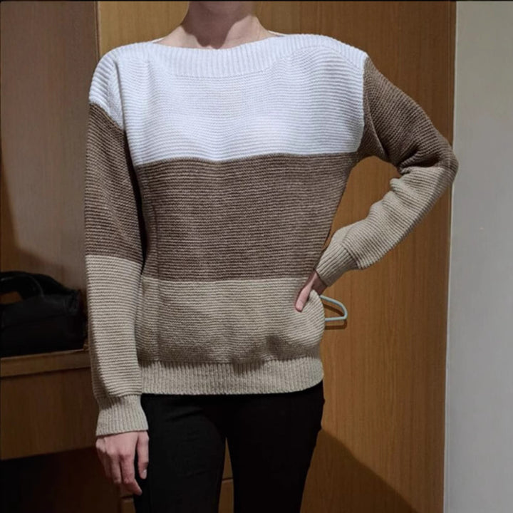 Ladies Comfortable Knit Sweater with Chic and Stylish Color Block Design