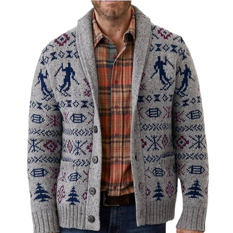 Men's knitted jacket with exclusive Norwegian pattern and practical pockets Lune London