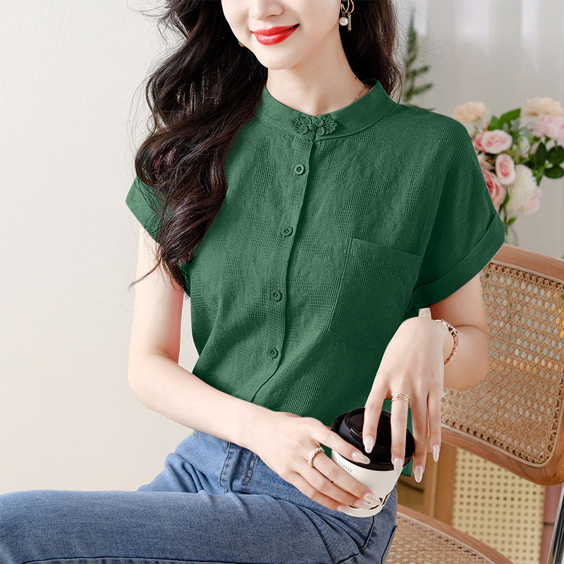 Elegant women's structured blouse with short sleeves Lune London
