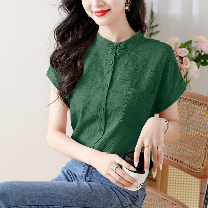 Elegant women's structured blouse with short sleeves Lune London