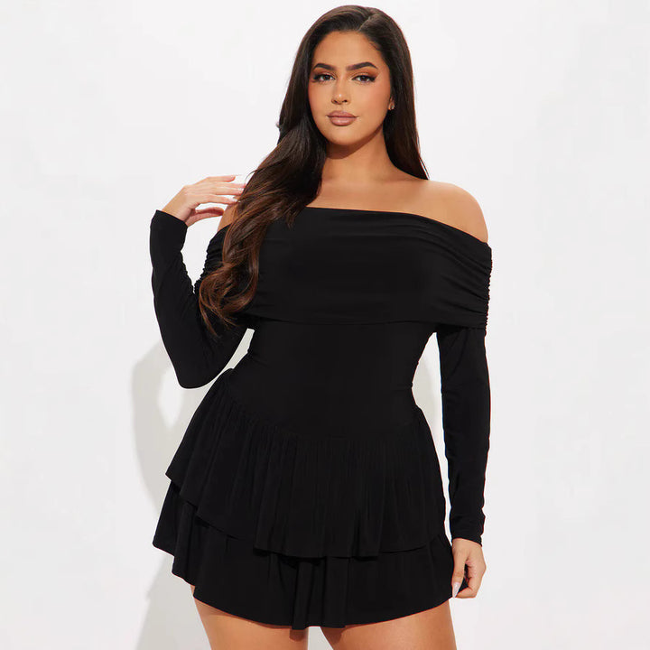Off-shoulder mini dress for women with ruffle details and elastane content Lune London