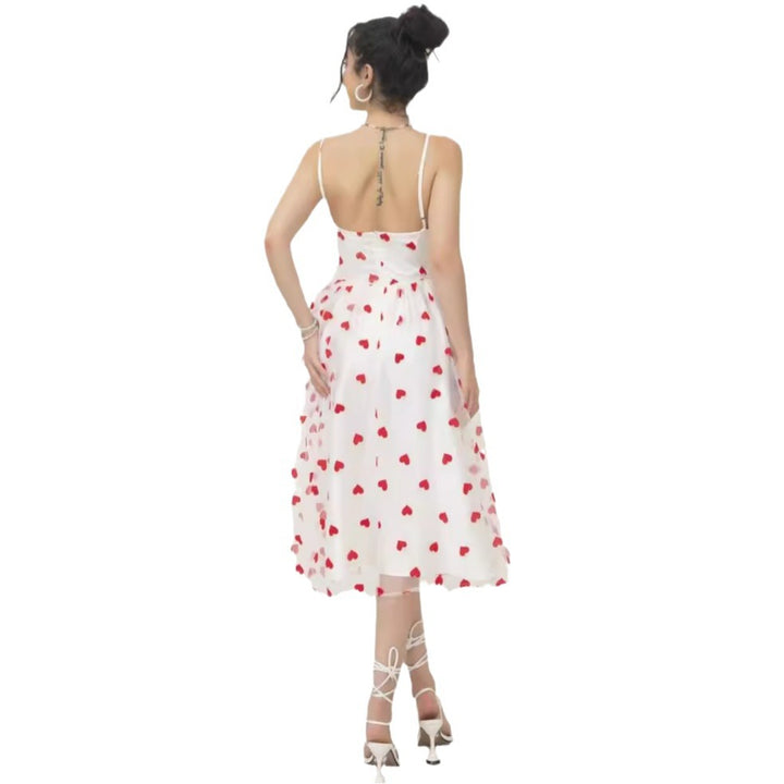 Women's romantic A-line dress with heart motif and adjustable straps Lune London