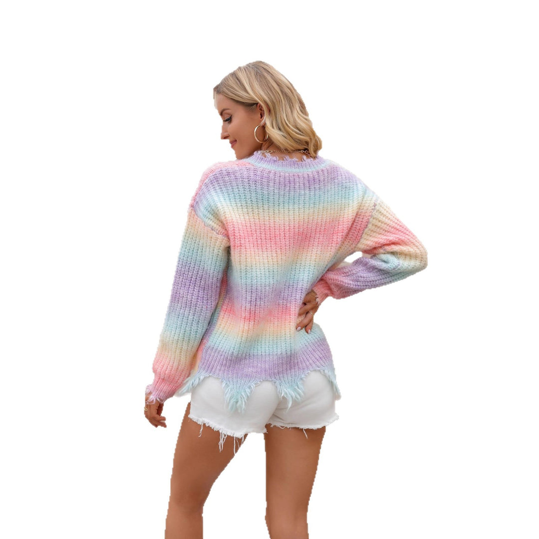 Pull décontracté pour femmes avec une bordure frangée tendance et un col en V Chic & Stil