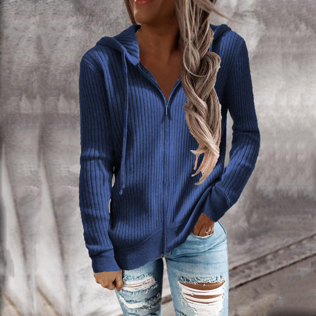 Women's hooded jacket with modern design in ribbed knit with pockets Lune London