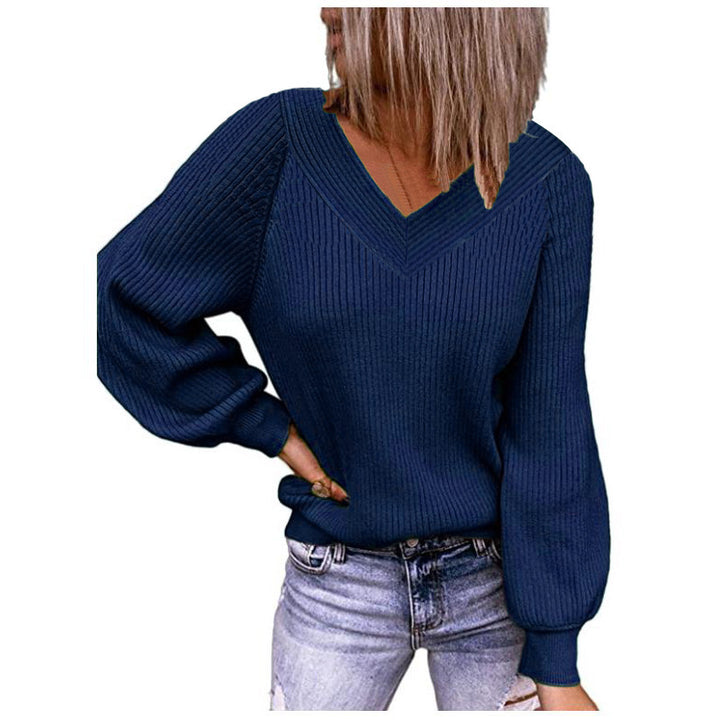 Knitted sweater for women with V-neck and puff sleeves Lune London