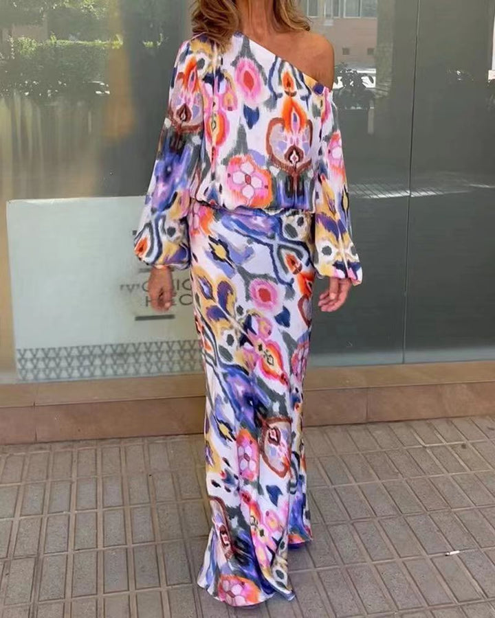 Robe maxi élégante pour femmes à coupe asymétrique avec manches lisses Chic & Stil
