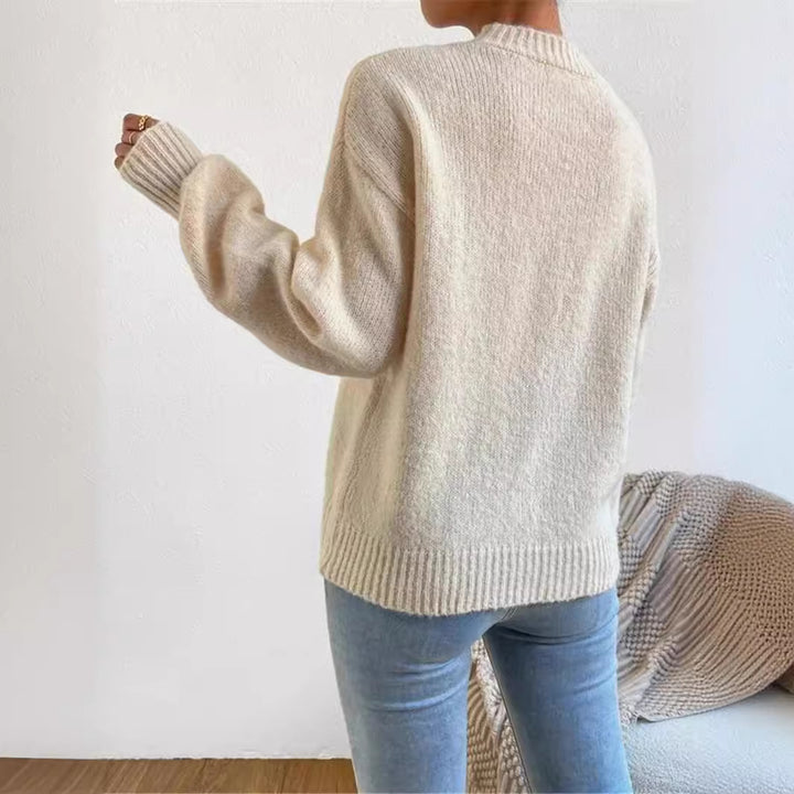 Loose knit sweater for women with high collar and textured design Lune London