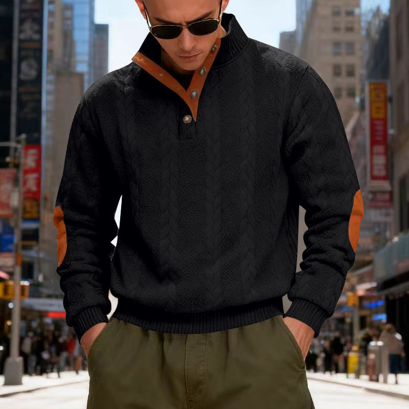 Structured knit sweater for men with high collar and snap button details Lune London