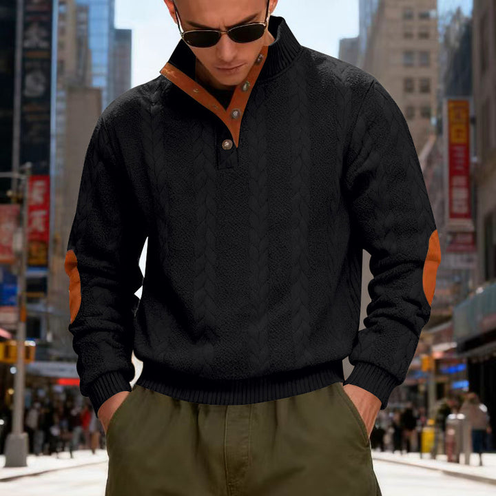 Structured knit sweater for men with high collar and snap button details Lune London
