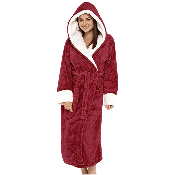 Women's Cozy Fleece Bathrobe with Hood and Belt Lune London