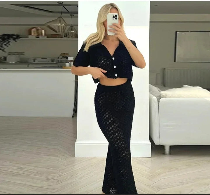 Roc crochet maxi for women with matching short jacket Lune London
