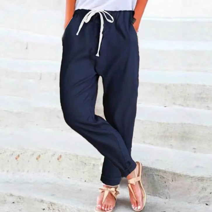 Pantalons décontractés élégants pour femmes avec ceinture élastique et ceinture à nouer Chic & Stil