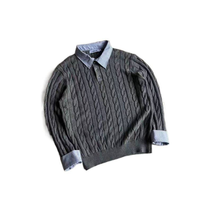Knitted sweater for women with decorative braided pattern and high collar Lune London