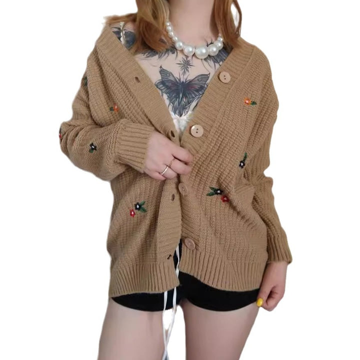 Women's knitted jacket with colorful floral embroidery Lune London