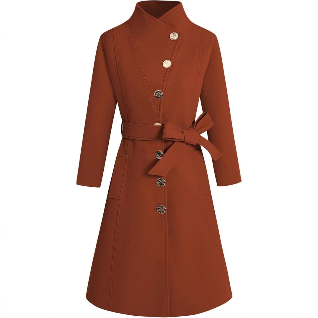 Elegant wrap coat for women with an original collar and a chic and stylish belt